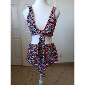 Salty Honey Womens Swimsuit Floral Print 2 Piece Top XXL Bikini Large Beachy‎
